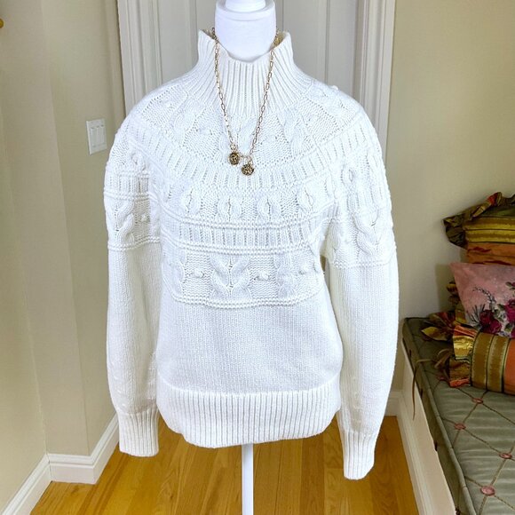 Banana Republic Sweater Cotton Wool White Fair Isle Mock Neck 2022 (S) - Picture 1 of 7